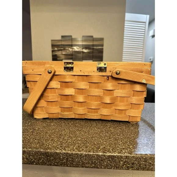 Vintage 1970s Splint Wood Picnic Basket - Picture 8 of 9